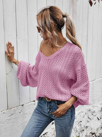 V-Neck Dropped Shoulder Sweater