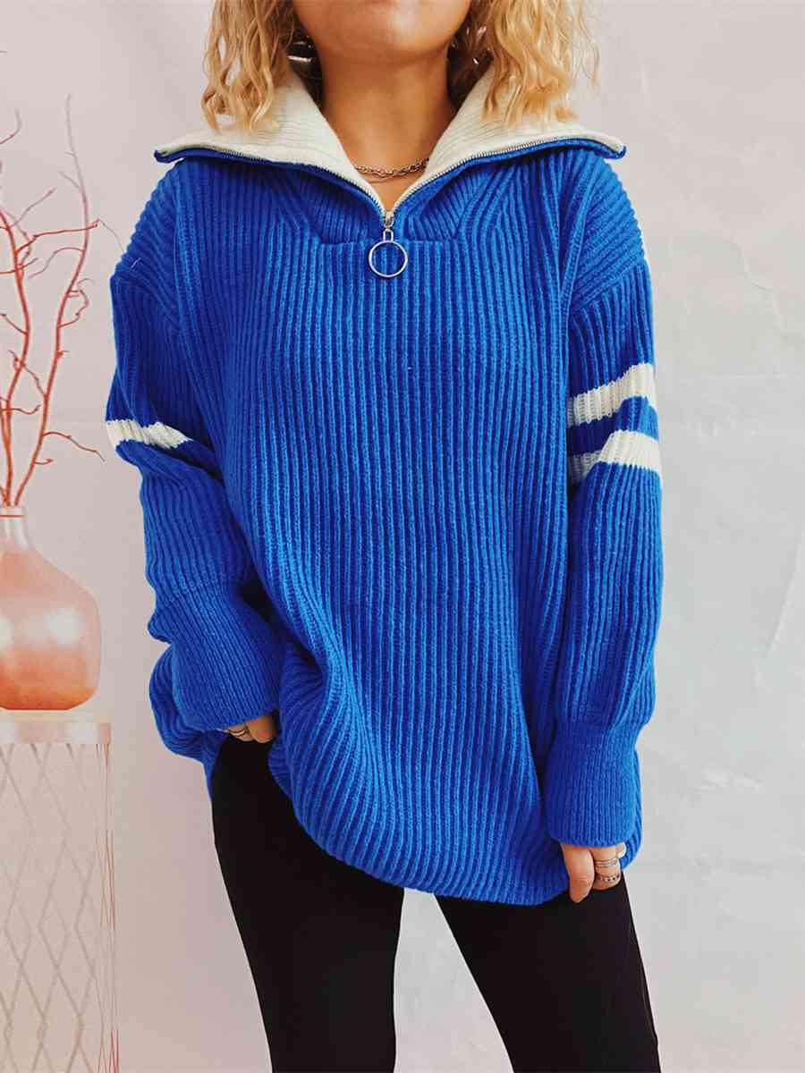 Ribbed Two-Tone Half Zip Sweater