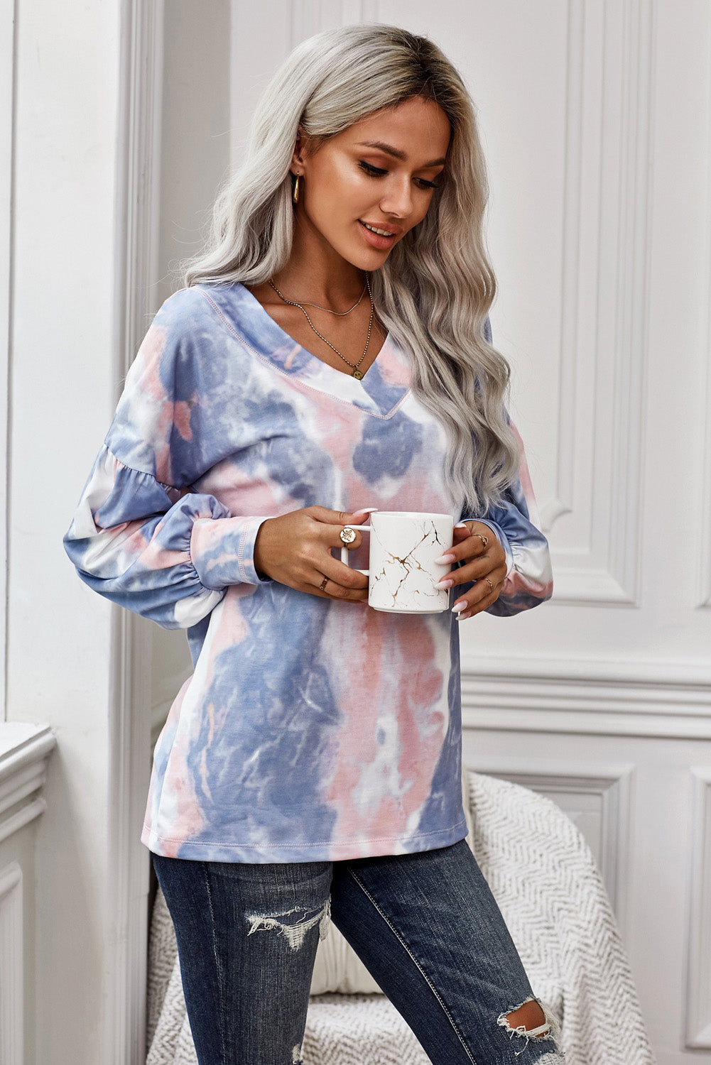 Long Sleeve Tie Dye Print Top