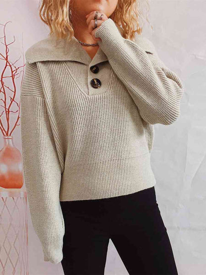 Statement Collar Half Button Sweater