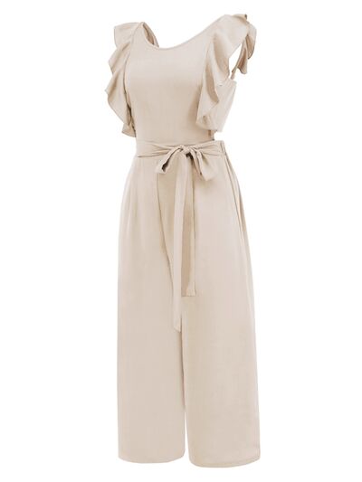 Tied Ruffled Round Neck Jumpsuit